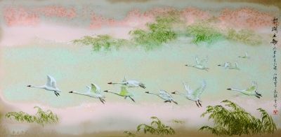 陳軍、傅長敏合作作品：高溫色釉綜合裝飾瓷板《鄱湖之歌》